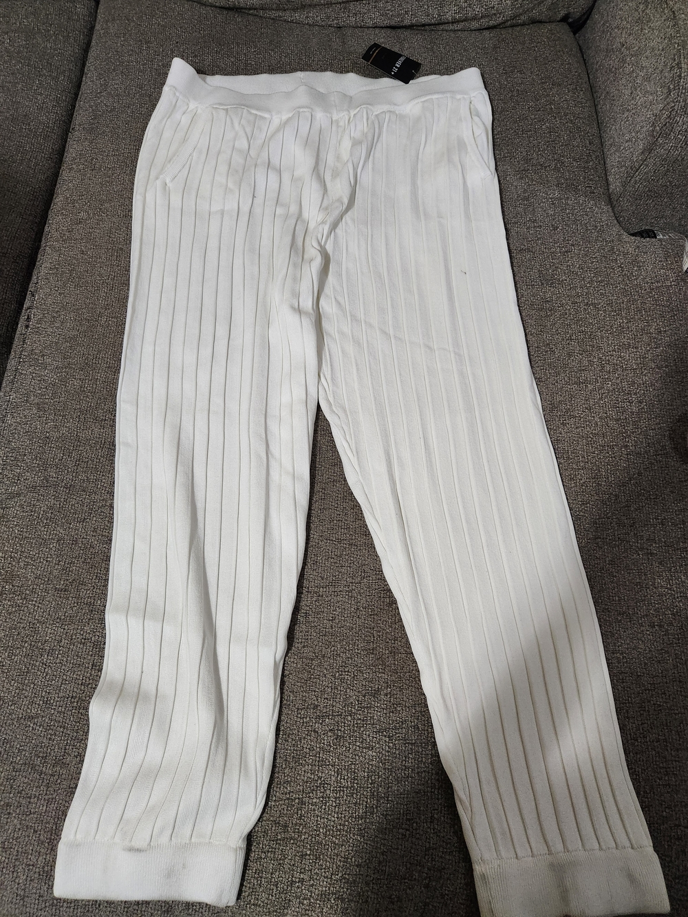 Forever 21 White Ribbed Knit Joggers